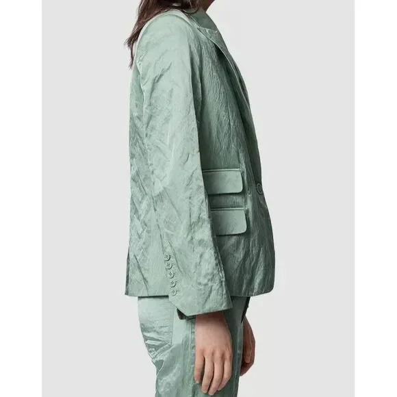 Zadig & Voltaire Women's Green Victor Satin Blazer Suit Jacket Size 40